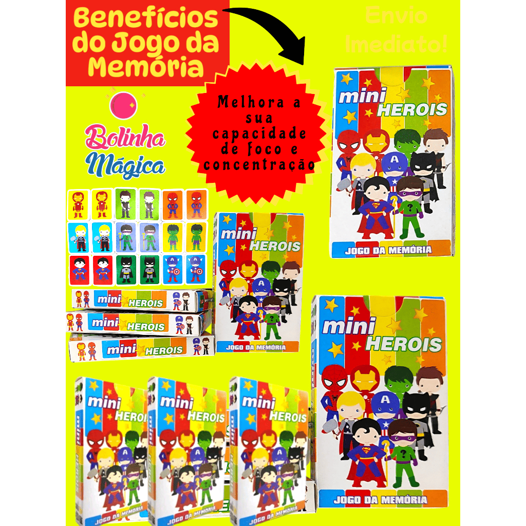 Kit 15 Jogo Da Memoria Mini Heróis Infantil P/ Kit Festa Lembrancinha Aniversario Prenda novo em Oferta na Shopee
