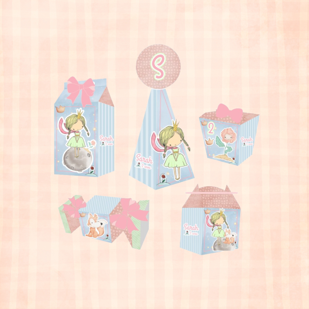 Kit Festa Aniversário Pequena Princesa com 30, 45 ou 50 Peças - Lembrancinhas - Caixinhas Personalizadas - Papelaria