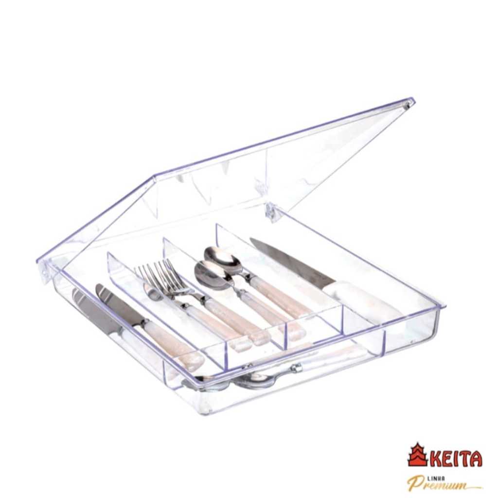 Porta Talheres 5 Divisórias Acrílico Cristal Organizador de Gavetas Com Ou Sem Tampa em Oferta na Shopee