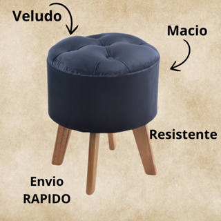Puff Redondo Pé Madeira Veludo Macio em Oferta na Shopee