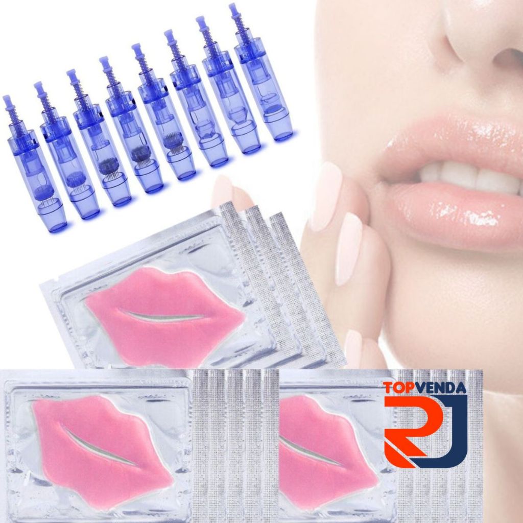 Kit 10 Cartuchos Dermapen 12, 36, 42 e NANO Microagulhamento + Mascara Labial Colágeno Hidra Gloss