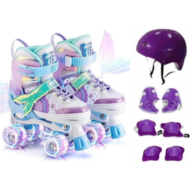 Patins 4 Rodas ARCO ÍRIS Com Luz De Led E Glitter Top