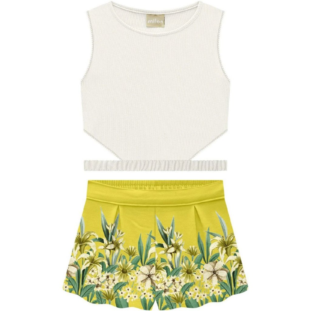 Conjunto Infantil de Blusa e Short (Off White e Verde Limão) MILON