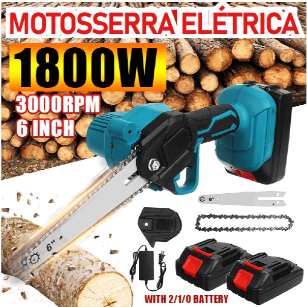 Mini Motoserra Poda Jardinagem 2 Baterias 6 Polegadas