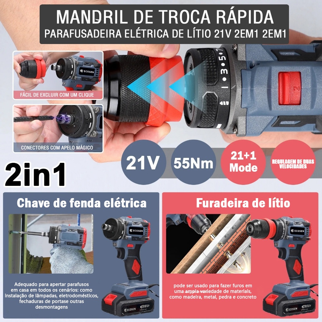 Parafusadeira e Furadeira Elétrica 2 em 1 16 — foto 7