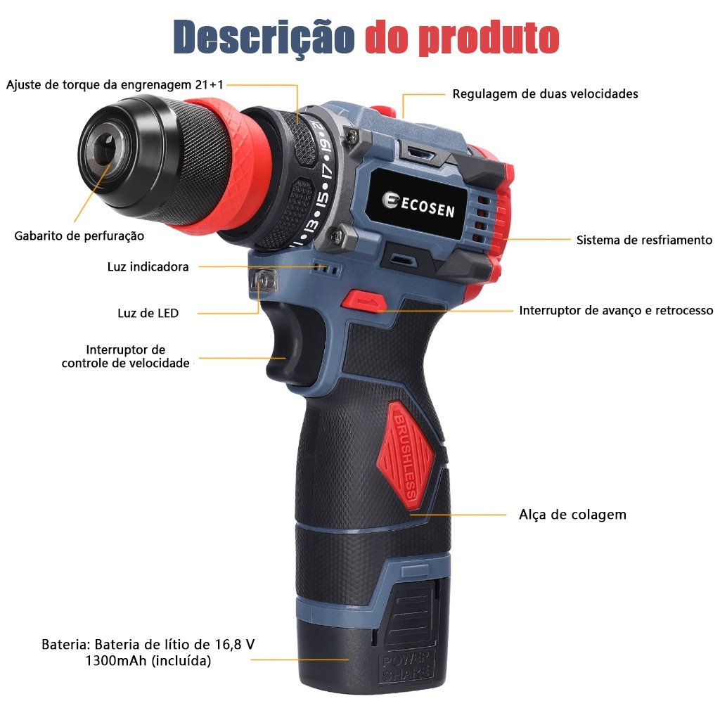 Parafusadeira e Furadeira Elétrica 2 em 1 16 — foto 3