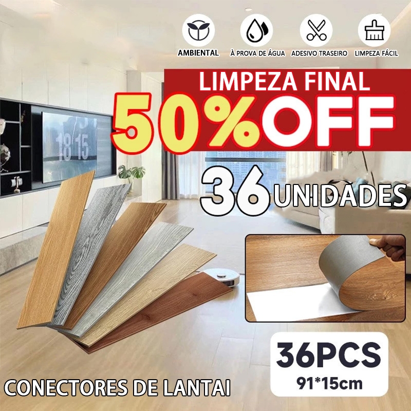 5㎡/36PCS Adesivo de Piso Madeira Moderno Antiderrapante Lavável Autocolante 91,4x15,2cm - Vários estilos em promoção