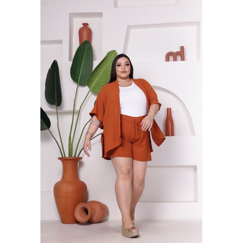 Conjunto feminino kimono plus size G1 G2 kimono e short