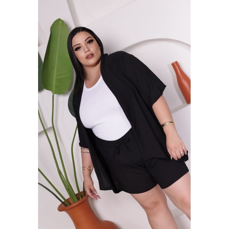 Conjunto feminino kimono plus size G1 G2 kimono e short em Oferta na Shopee