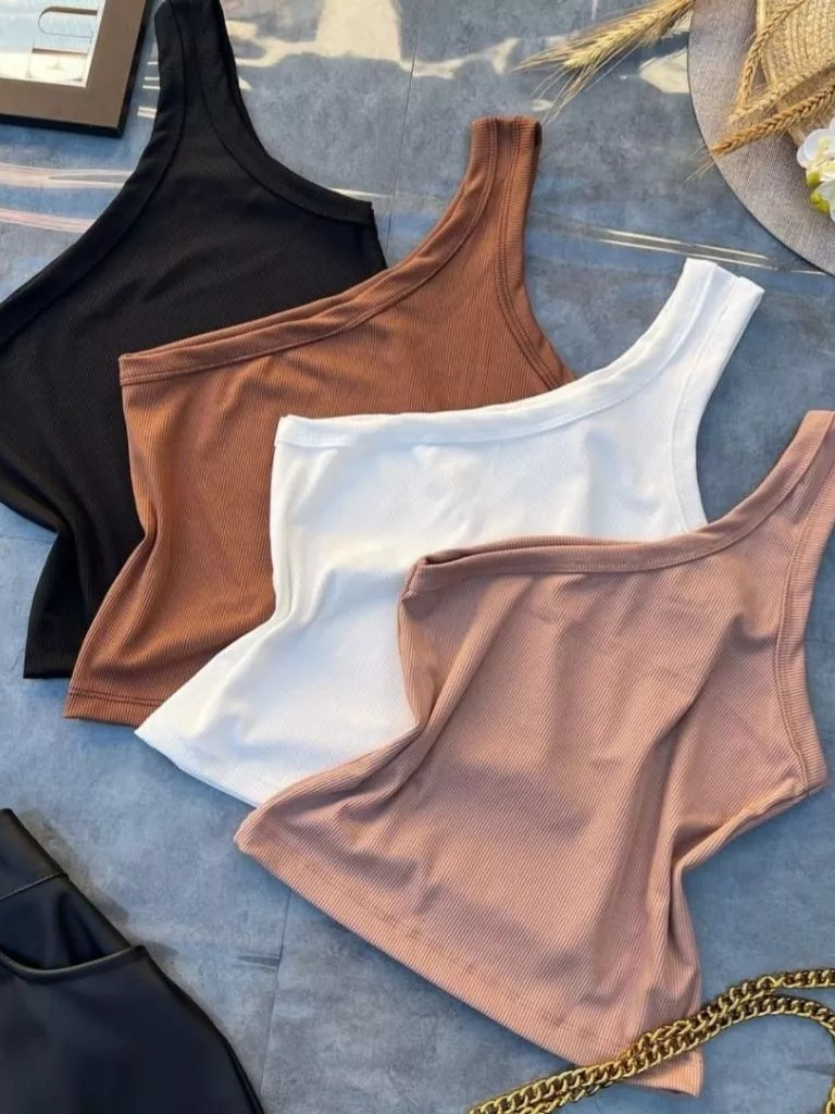 Kit 2 Blusas Feminina Nula Manga Ribana Canelada Algodão Mula Manca Ombro Só Básica Social Elegante em Oferta na Shopee