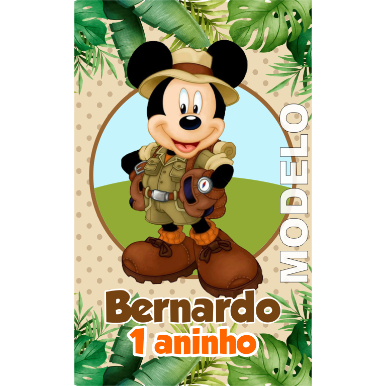 15 Adesivos Tubete Mickey Safari - Etiqueta - Rótulo Personalizado
