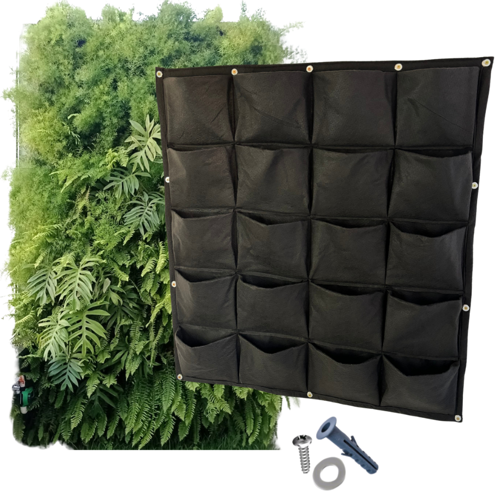 Jardim Vertical Parede Verde Placa Em Feltro C/ 20 Bolsos 25x20cm 1m2