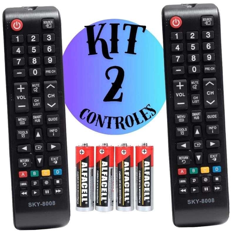 KIT 2 Controle para Tv Samsung Universal Compatível com Smart Tv Samsung 8008-7036