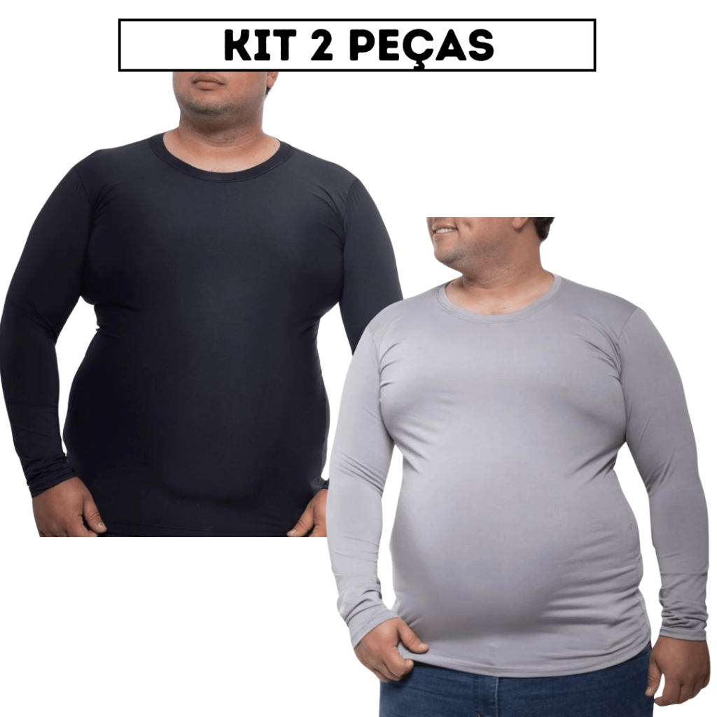 Kit 2 Camisas Plus Size Masculina Proteção Solar UV50+ Segunda Pele Térmica G1 ao G4