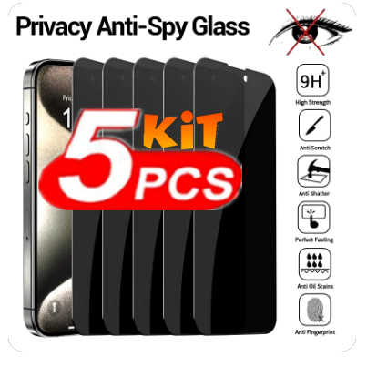KIT Com 5 Película Privacidade 3D Anti Spy Samsung A03 A03S A03CORE A04 A04S A04E A30S A50 A70 A71