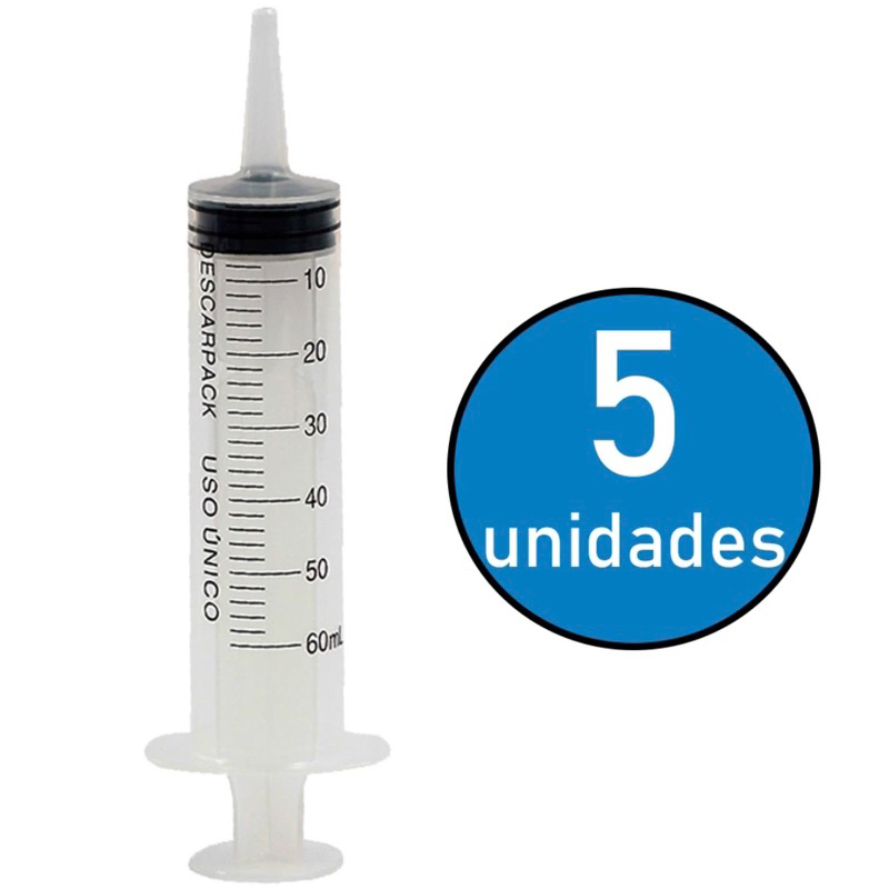 Seringa 60 ml ponta cateter longa 5 unidades em Oferta na Shopee
