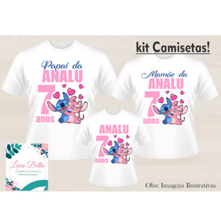 Kit 3 Camisetas Personalizadas Aniversário Stitch Adulto e Infantil em Oferta na Shopee