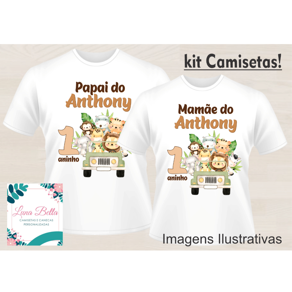 Kit 2 Camisetas Personalizadas Aniversário Safári 1 em Oferta na Shopee