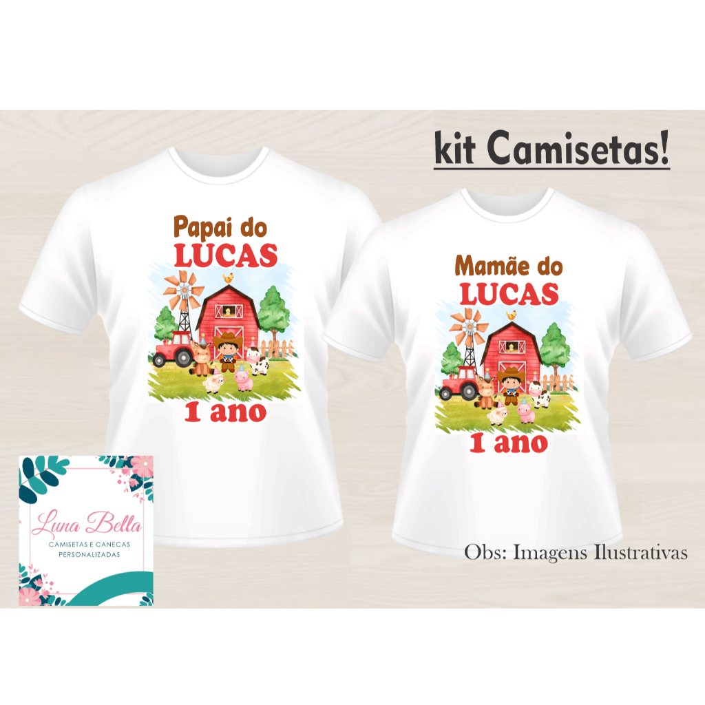Kit 2 Camisetas Personalizadas Aniversário Fazendinha Menino Adulto e Infantil em Oferta na Shopee