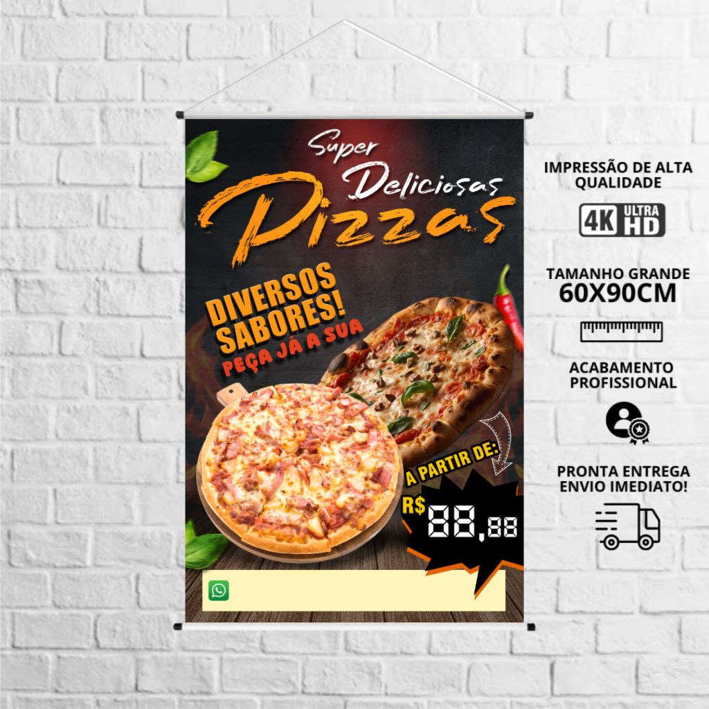 Banner PIZZA - 60x90 Grande - Pronta Entrega - Envio Imediato em Oferta na Shopee