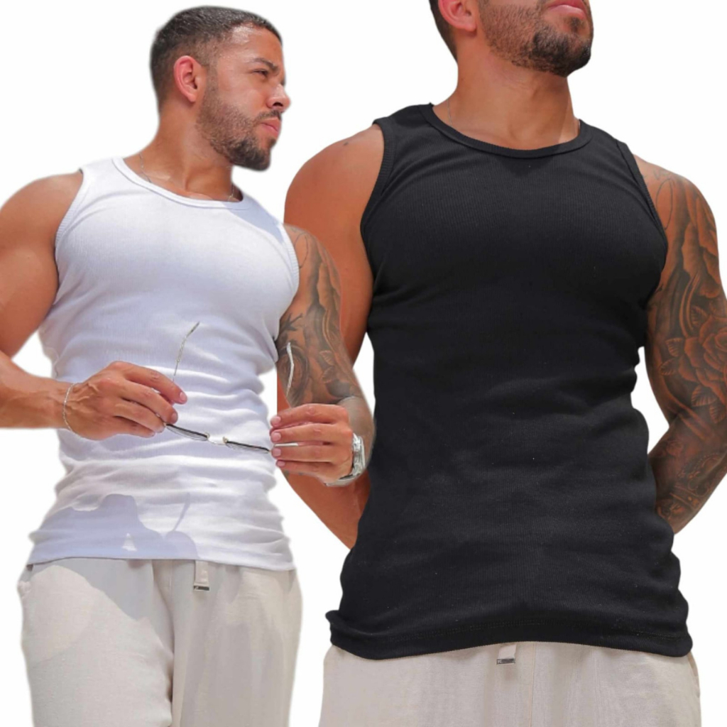 Kit de 2 Regata Americana Ribana Slim Canelada para Academia em Oferta na Shopee