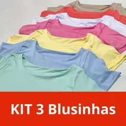 KIT 03 Blusinhas Manga Curta Caribe Básica Elegante