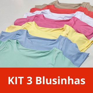 KIT 03 Blusinhas Manga Curta Caribe Básica Elegante em Oferta na Shopee