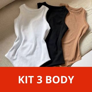 KIT 3 Body Atena Canelado Feminino Regata Premium Ana ruga em Oferta na Shopee