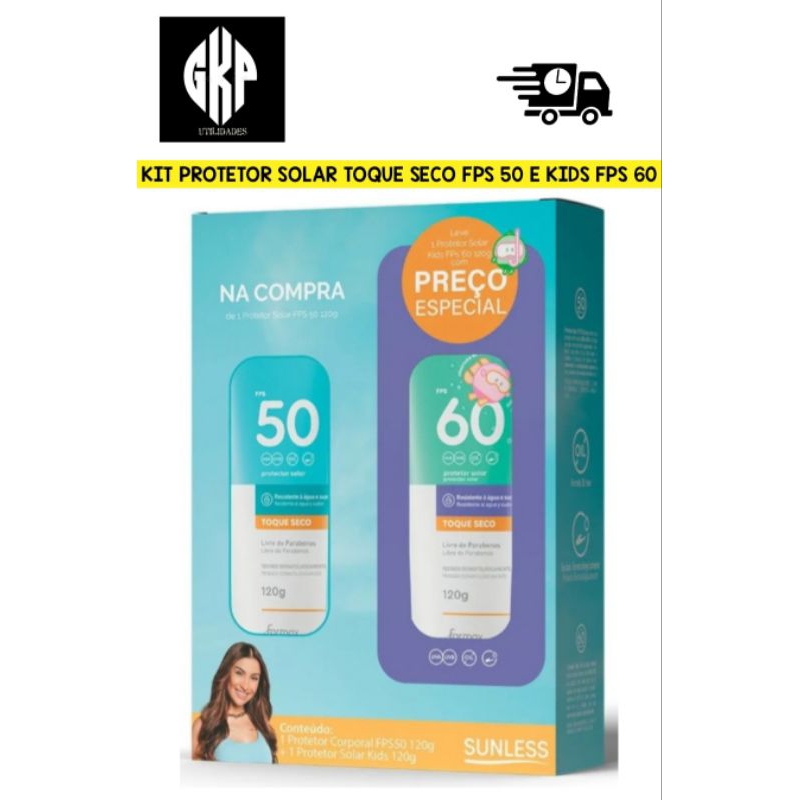 KIT PROTETOR SOLAR SUNLESS TOQUE SECO FPS 50 120G KIDS + FPS 60 120G