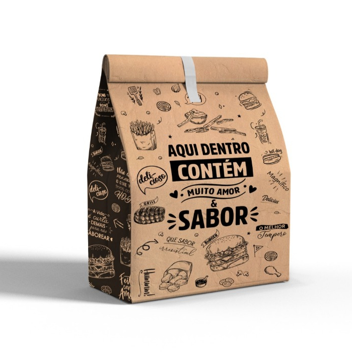 100 Sacos De Papel Kraft Tamanho P Embalagem Delivery 28x18x09 Burguer, Lanches, Salgados