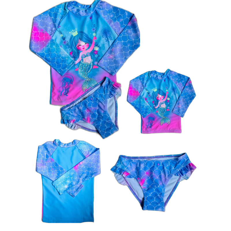 Conjunto de Biquini Infantil Menina Com Camisa Manga Longa Proteção Uv Praia Piscina Natação