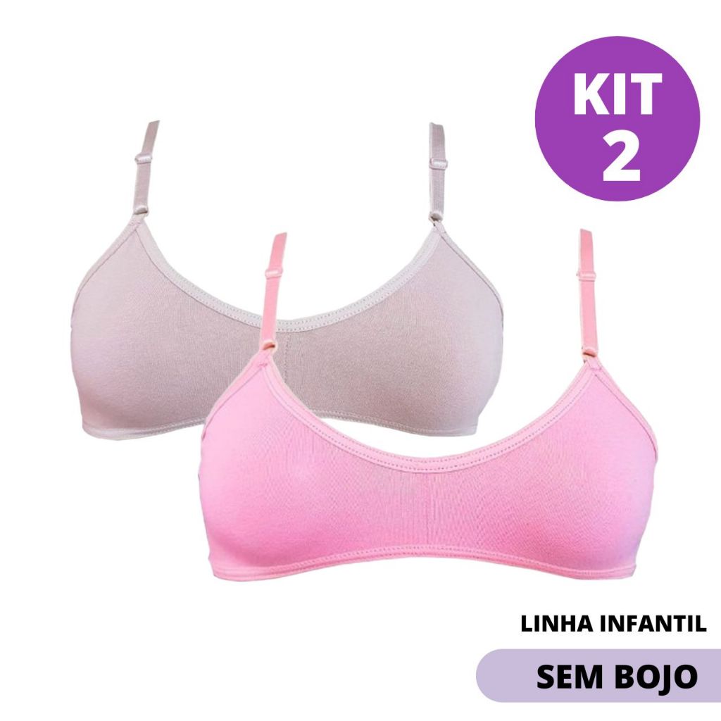 Kit 2 Sutiã Infantil Menina Liso Cotton Básico Usar Uniforme Farda Boneca Alça Regulável Confortável