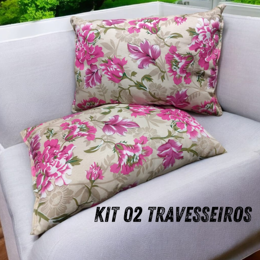 Kit 02 Travesseiros Estampados 45 x 67cm Alto e firme em Oferta na Shopee