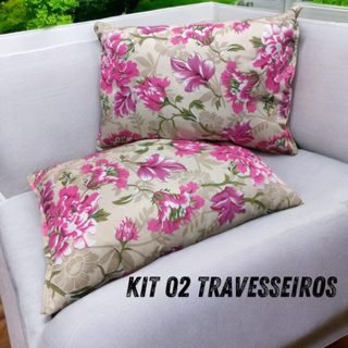 Kit 02 Travesseiros Estampados 45 x 67cm Alto e firme em Oferta na Shopee