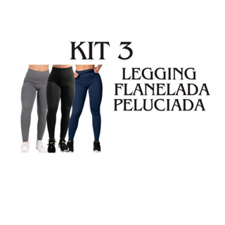 kit 3 calça legging flanelada peluciada feminina costura reforçada suplex em Oferta na Shopee