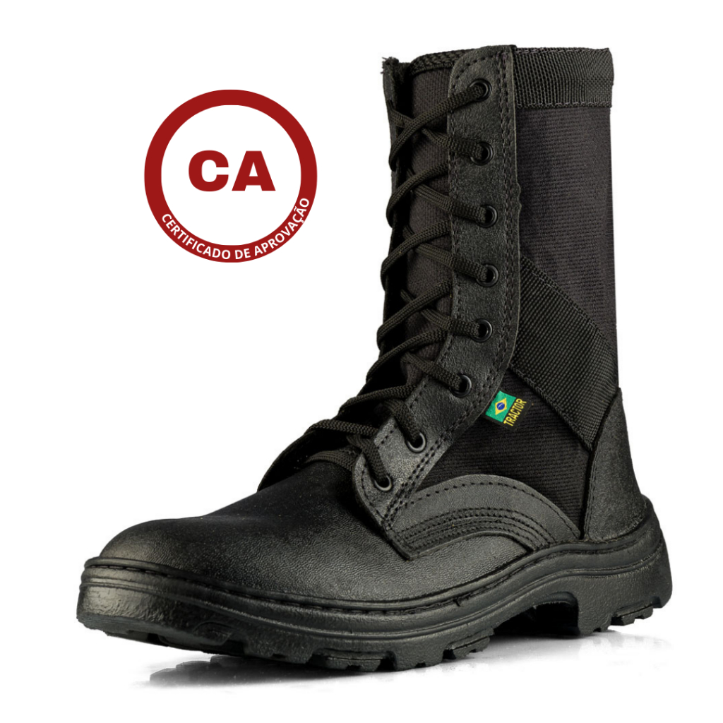 Bota Coturno Segurança, em Couro e Lona com CA, Conforto, Durabilidade, Estilo Militar em Oferta na Shopee