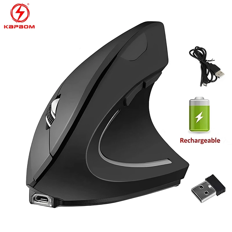 2.4GHz sem fio mouse vertical, 6 botões com luz RGB, 1600 DPI ajustável, para computadores e laptops