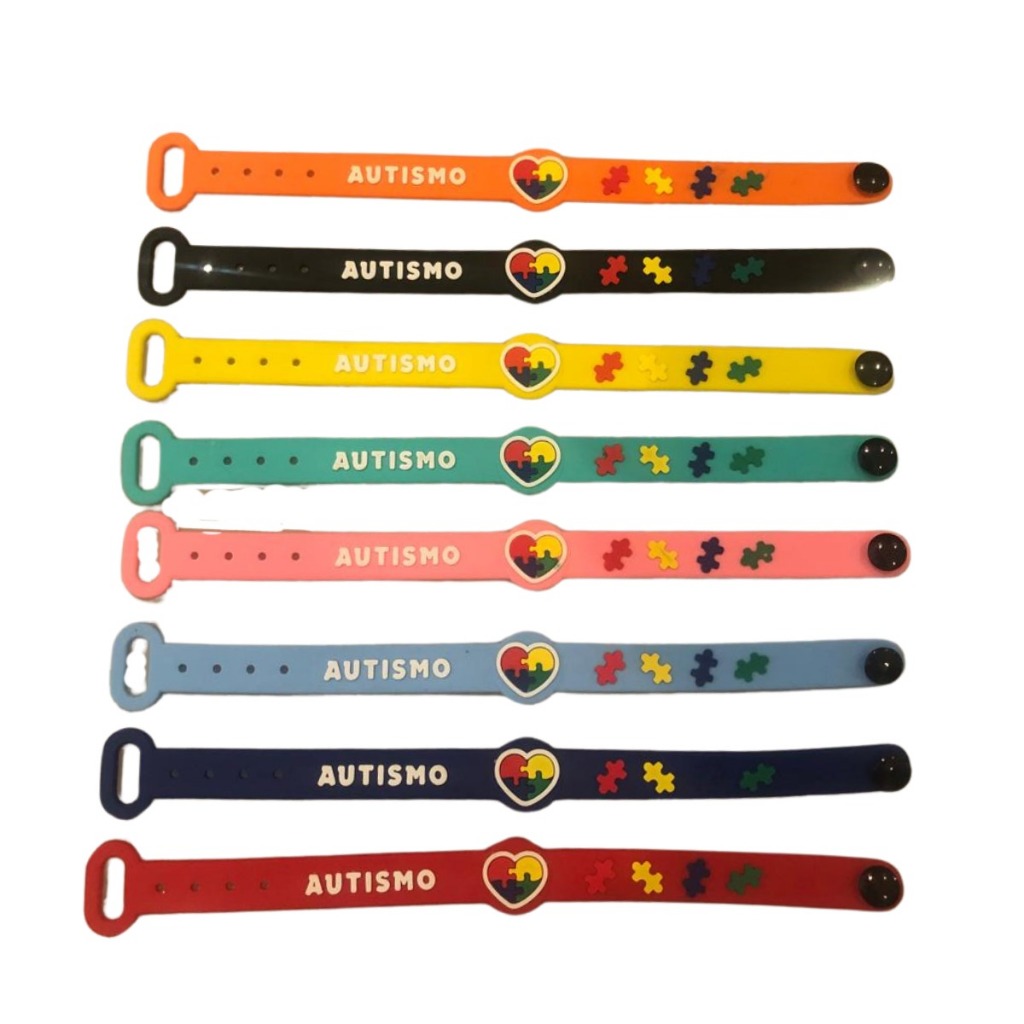 Pulseira De Identificação Autismo Autista Quebra Cabeça Infantil Silicone Ajustável