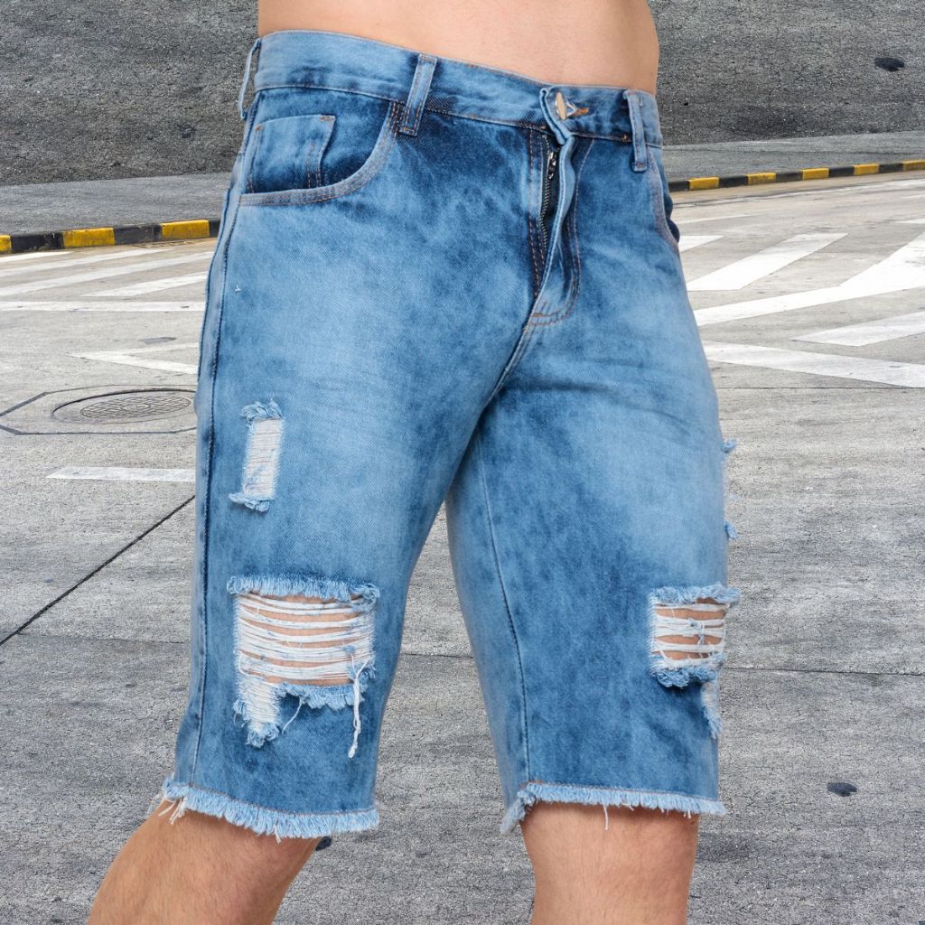 Bermuda Jeans Rasgada Shorts Masculinos Alta Qualidade Com Elastano Sport Loja de Fábrica
