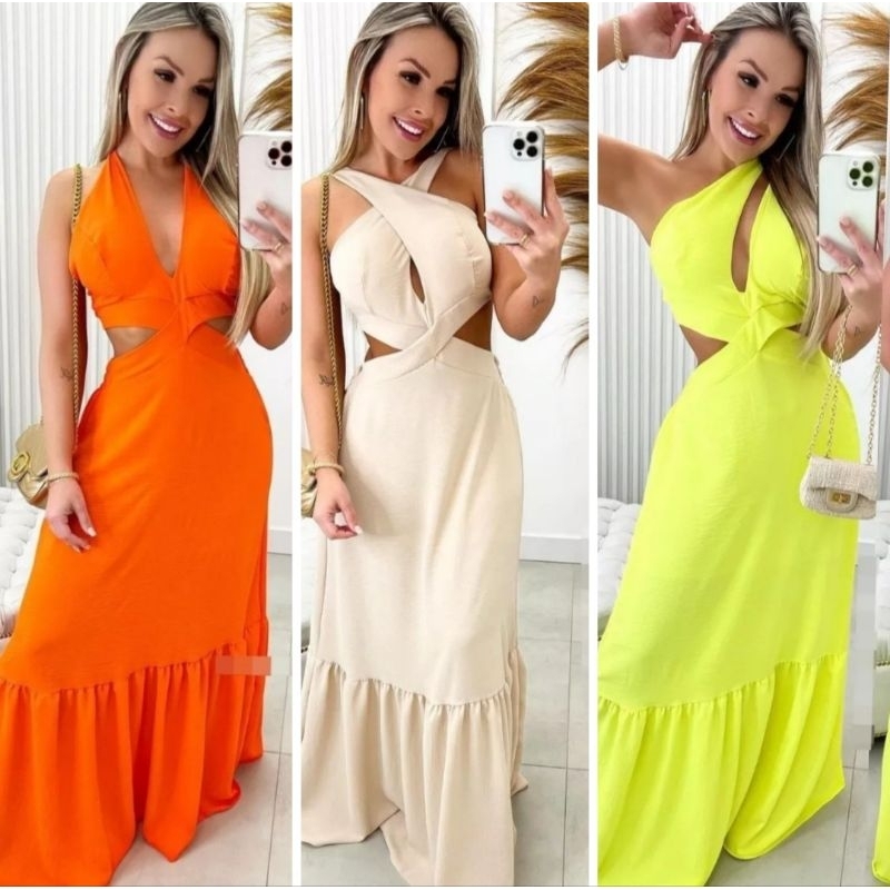 vestido longo duna em Oferta na Shopee