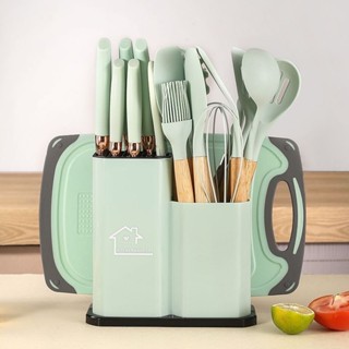 Kit Conjunto 19 Pçs De Utensílios Facas Silicone Cozinha Jogo Completo Batedeira Colher Pe...