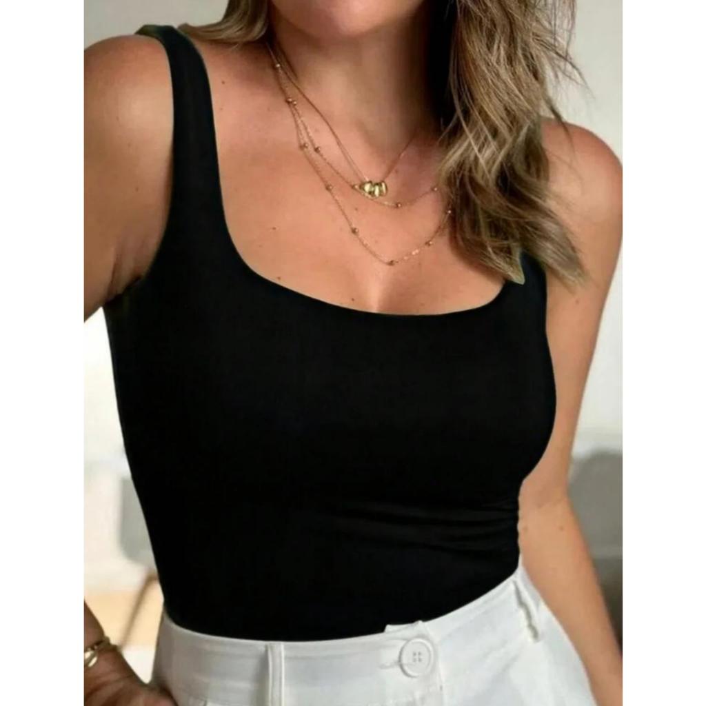 Body Collant Decote Feminino Regata Candy Colors em Suplex Elegante Básico Casual Tendência 2024. — imagem 2 de 2