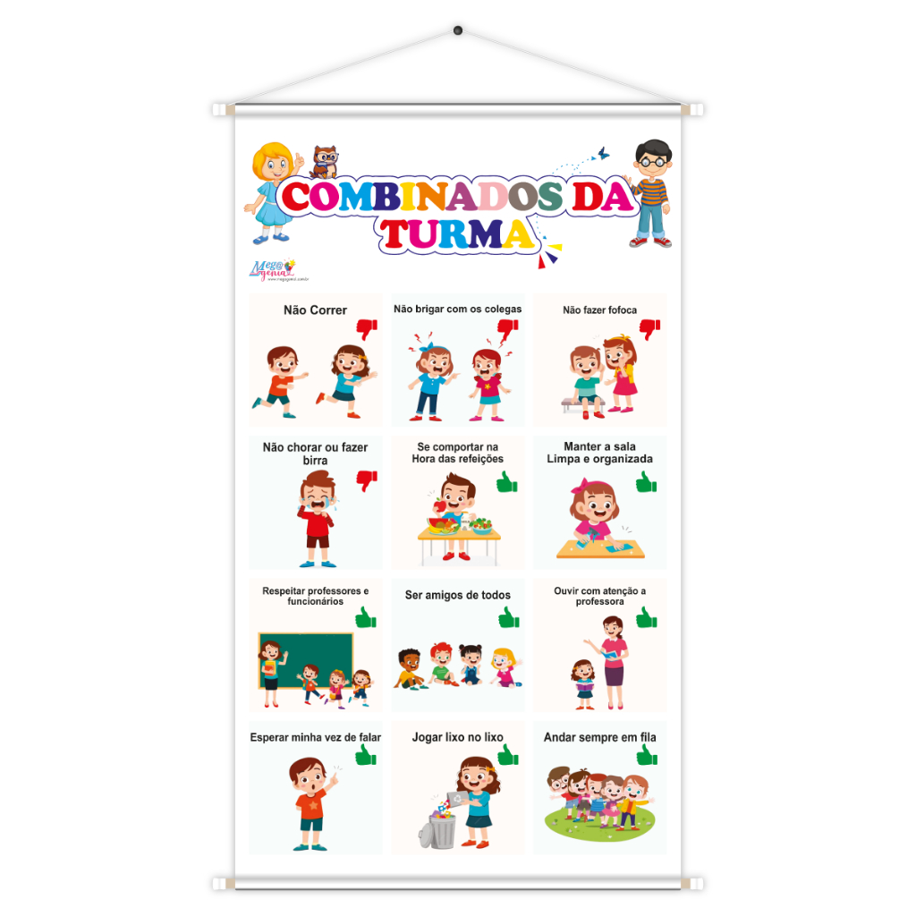 Banner Combinados da Turma Educ Pedagógico Escolar Didático 60cm x 100cm Impressão Digital Lona 280g em Oferta na Shopee
