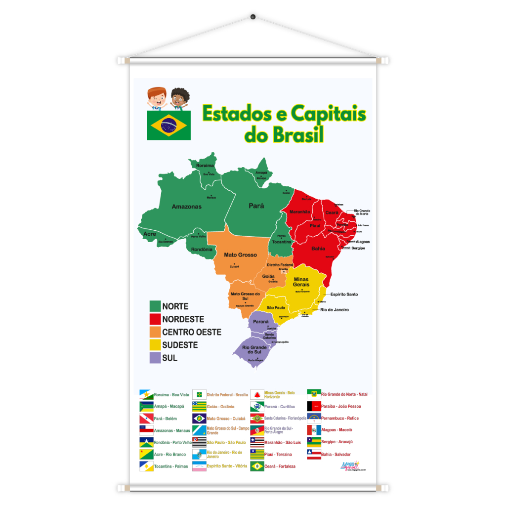 Banner Mapa do Brasil Estados e Capitais Educativo Pedagógico 60cmx100cm Impressão Digital Lona 280g em Oferta na Shopee