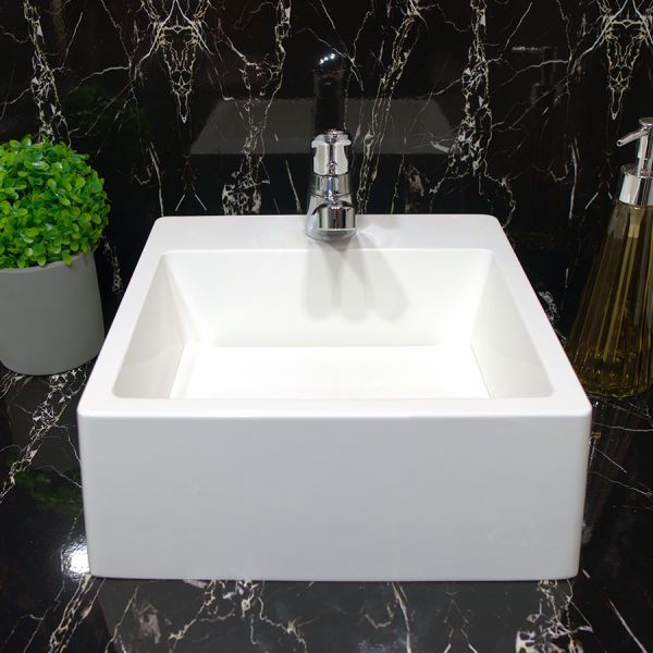Cuba Pia POP de Apoio/ Sobrepor Branco de Mármore Sintético Quanta 31x31 para Banheiro/ Lavabo