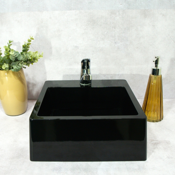 Cuba Pia POP de Apoio/ Sobrepor Preto de Mármore Sintético Quanta 31x31 para Banheiro/ Lavabo