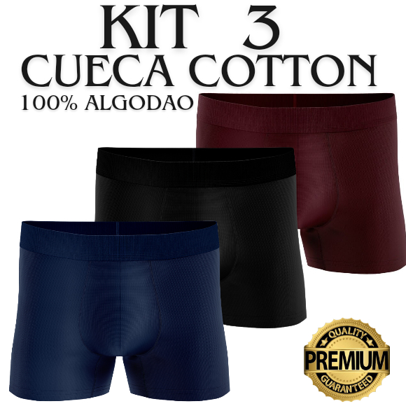 Kit 3 Cuecas Box Boxer Cotton 100% Algodao Premium