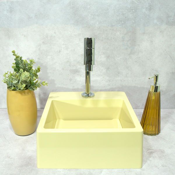 Cuba Pia POP de Apoio/ Sobrepor Bege de Mármore Sintético Quanta 31x31 para Banheiro/ Lavabo