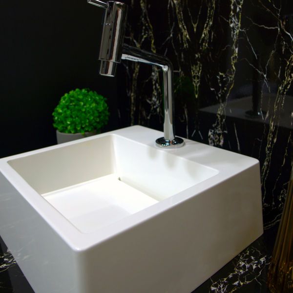 Cuba Pia PLATINUM de Apoio/ Sobrepor Branco de Mármore Sintético Quanta 40x37 para Banheiro/ Lavabo
