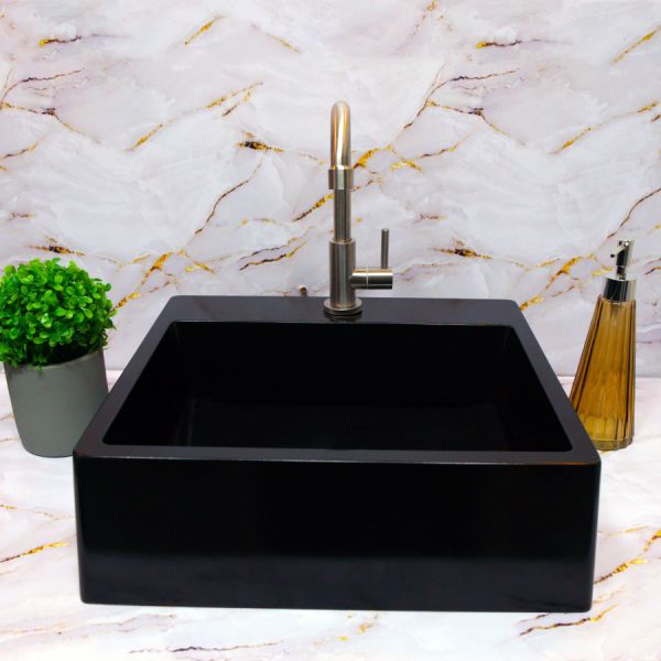 Cuba Pia PLATINUM de Apoio/ Sobrepor Preto de Mármore Sintético Quanta 40x37 para Banheiro/ Lavabo